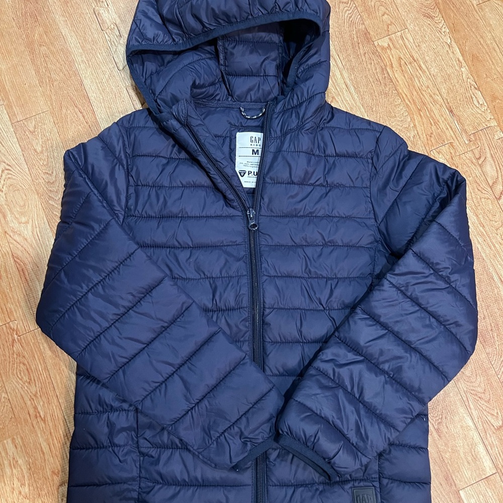 GAP Kids Puffer Jacket Navy Blue Hooded Lightweight Coat Boys Girls Size M